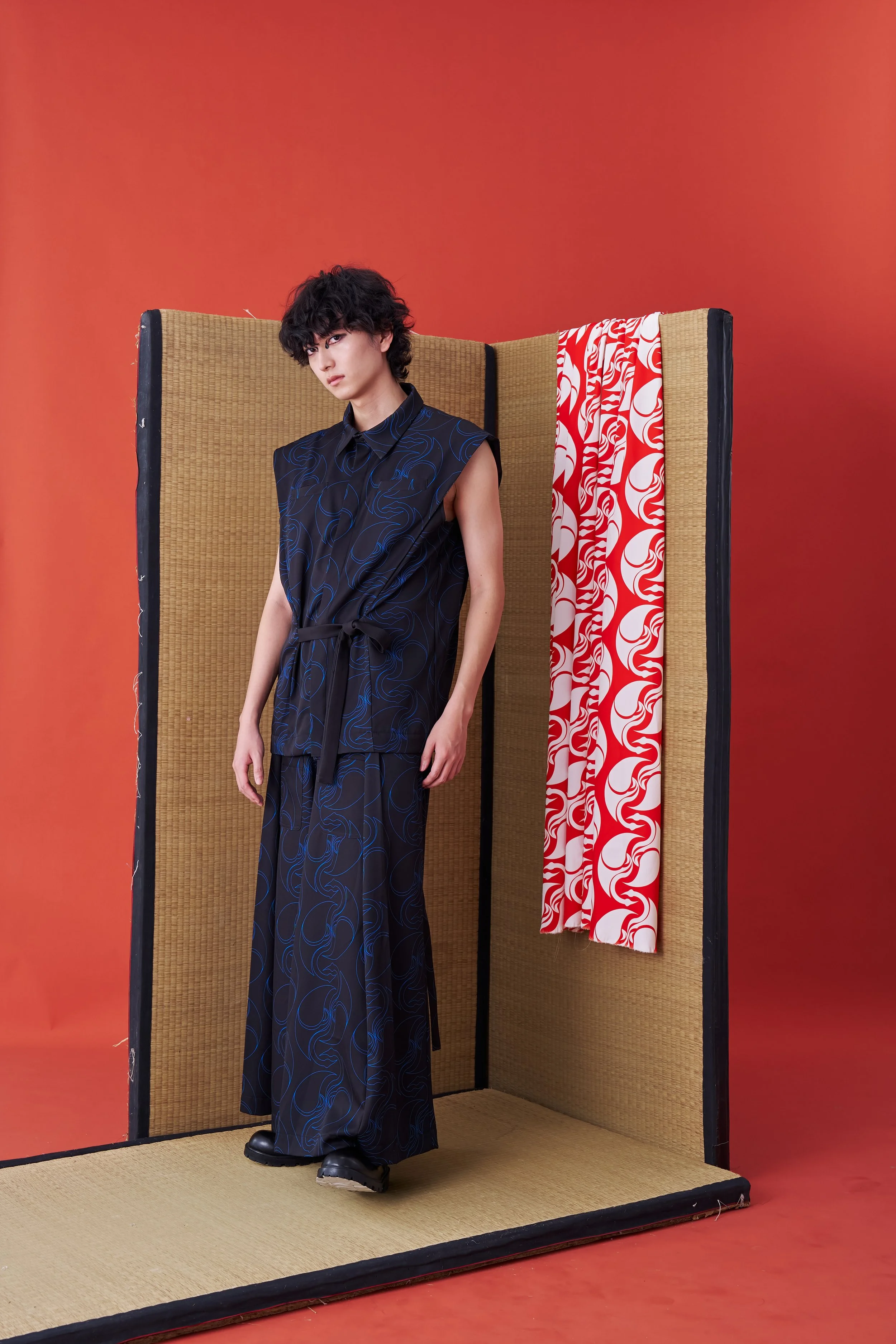 hide LEMONed 甚兵衛 INF Deconstructed Sleeveless Jinbei Shirt (Blue printing